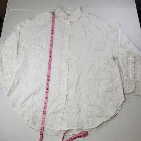 Madewell Women White Embroidered Oversize Cotton Button-Down Shirt Size L - Picture 4 of 8